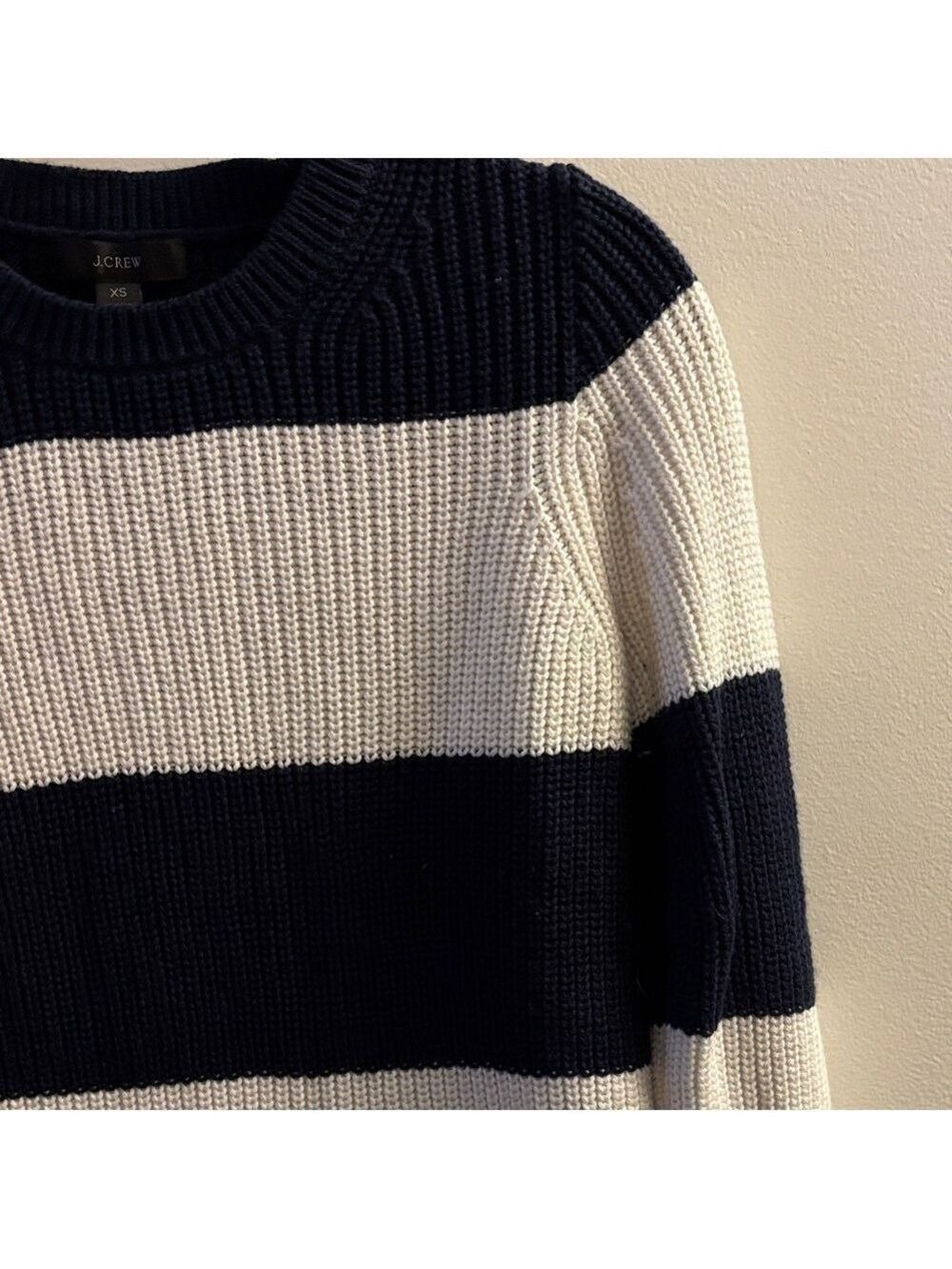 J. Crew Navy and White Striped Crew Neck Sweater - Picture 3 of 4